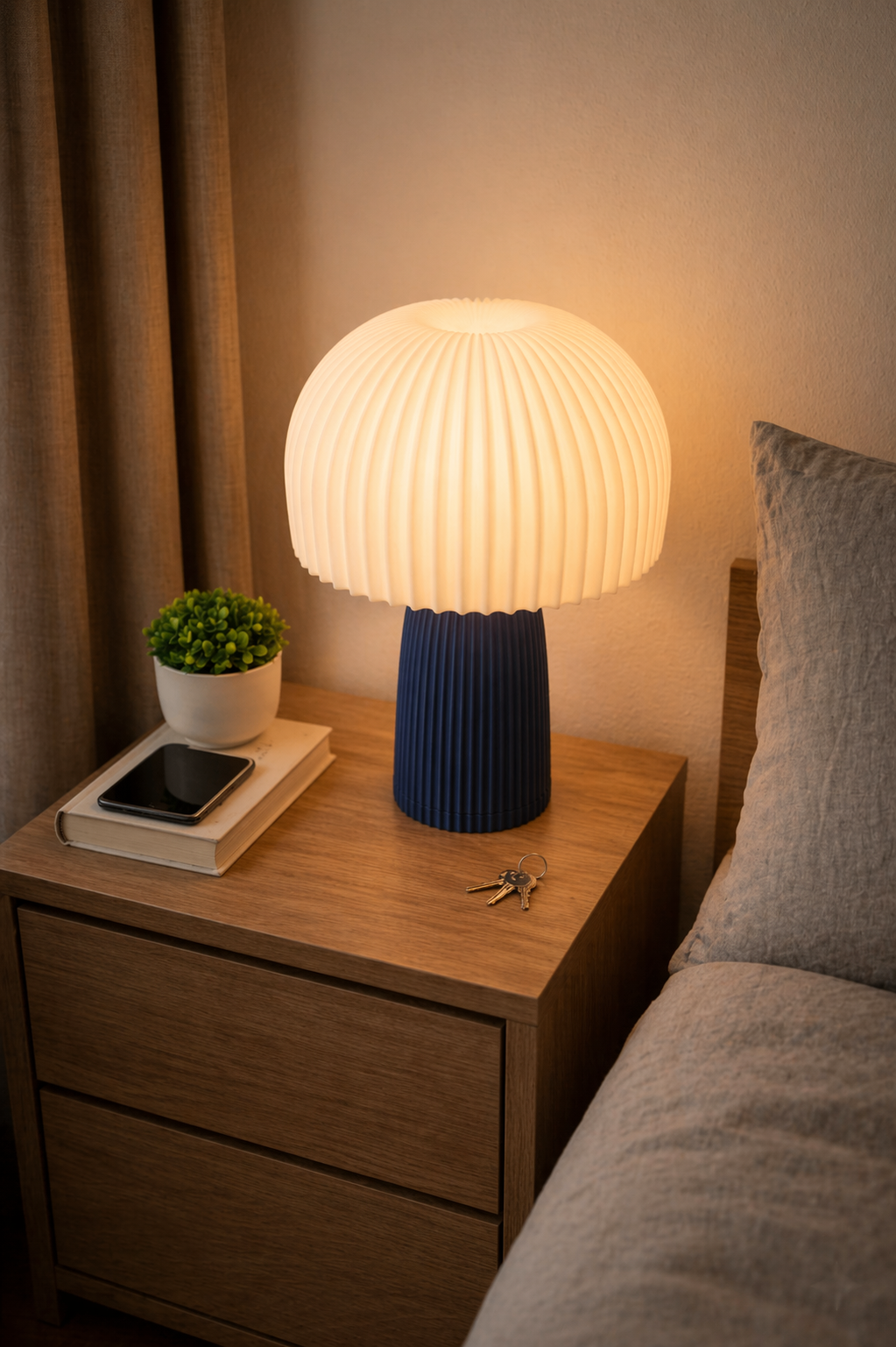 Modern Ribbed Mushroom Table Lamp – Minimal Ambient Bedside Light