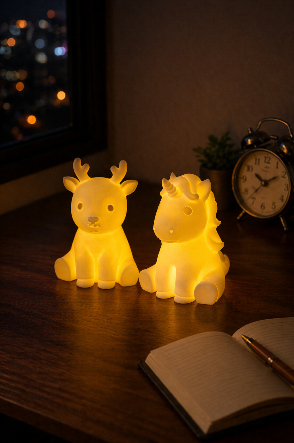 Cute Animal Night Lamp Set – LED Deer & Unicorn Soft Glow Bedside Light