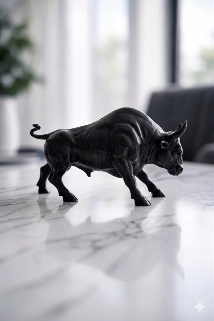 Matte Black Bull Statue – Premium Decorative Desk Sculpture
