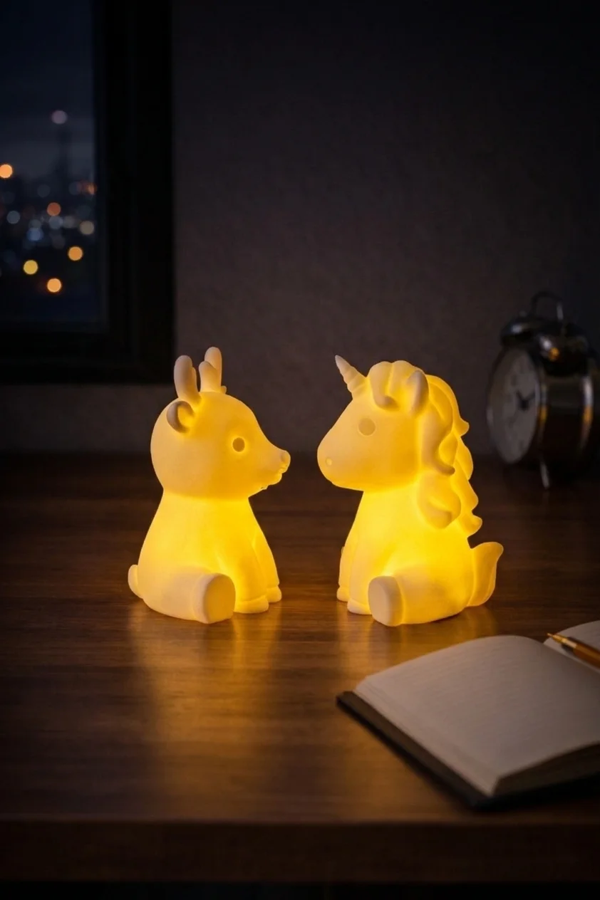 Cute Animal Night Lamp Set – LED Deer & Unicorn Soft Glow Bedside Light
