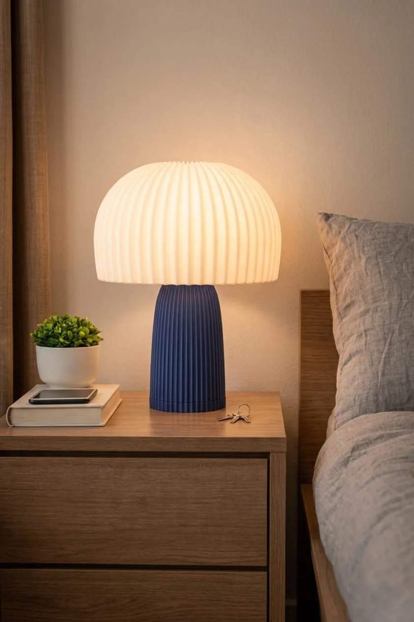Modern Ribbed Mushroom Table Lamp – Minimal Ambient Bedside Light