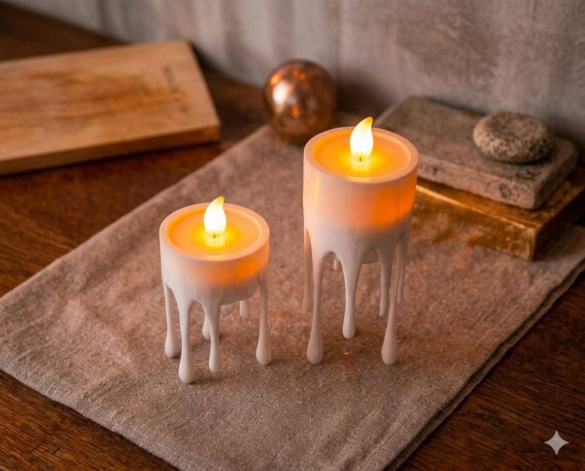 Drip Effect LED Candle Set – Realistic Flameless Decorative Candles (Set of 2)